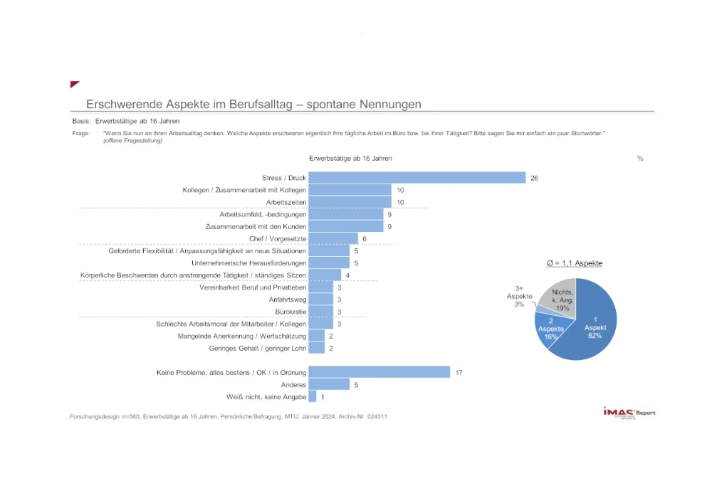 Erschwerende Aspekte im Berufsalltag - spontane Nennungen